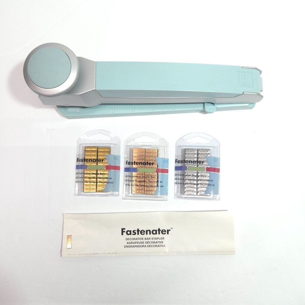 EK Success Fastenater Decorative Bar Stapler Blue Craft Tool 3 Staple Packs